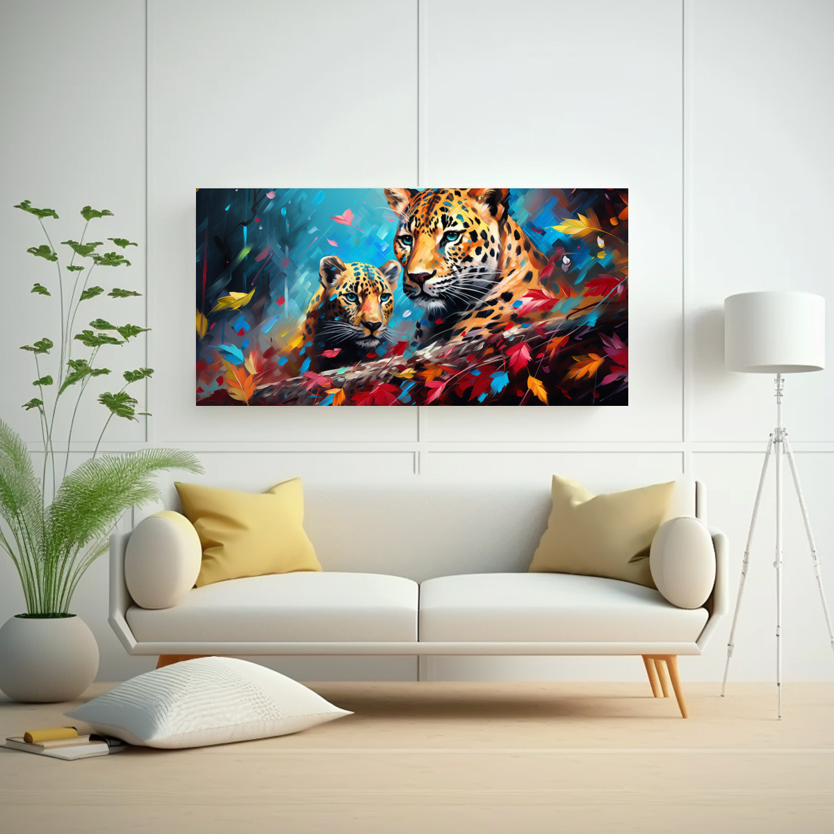 PINTURA AL ESTILO ÓLEO ESTILO LEOPARDO COLORIDO 100X50 CM - 2