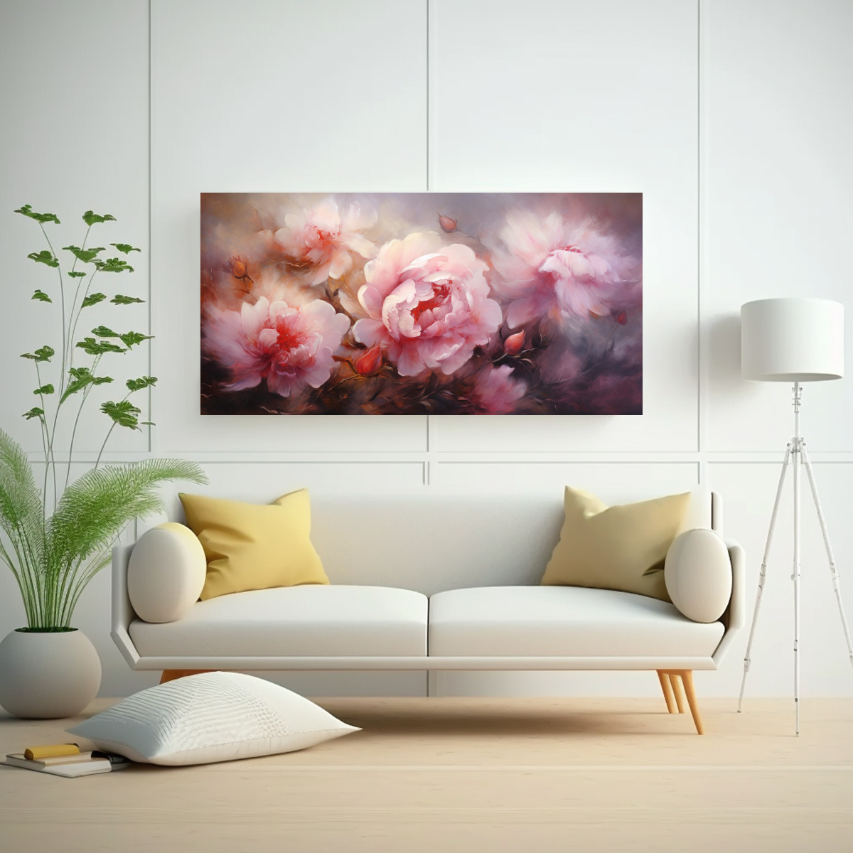 CUADRO DIBUJO EXUBERANTE DE PEONÍAS EN ESTILO 60X30 CM - 2