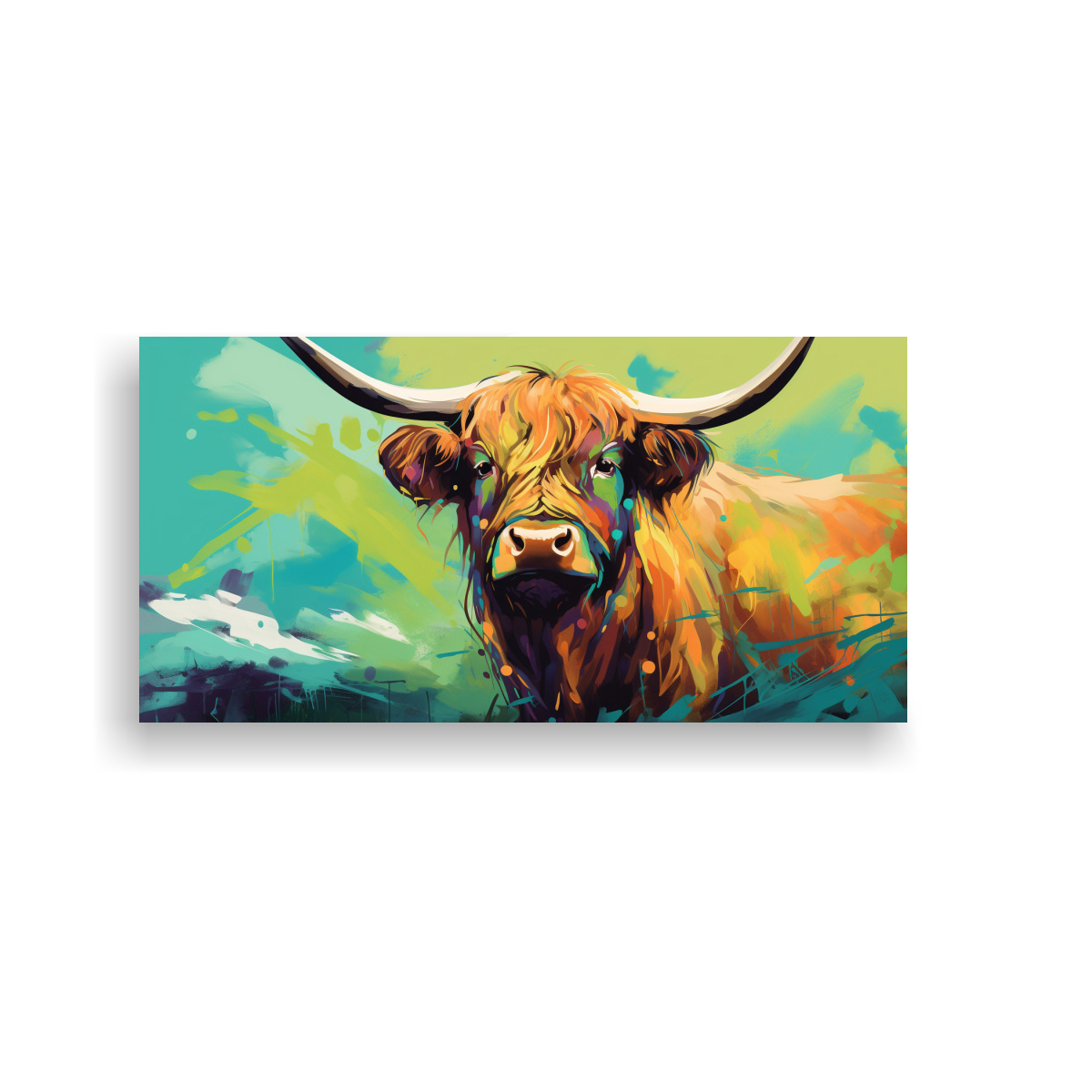 CUADRO DE HIGHLAND COW EN VIBRANTES COLORES 60X30 CM - 1