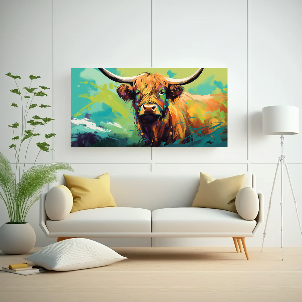 CUADRO DE HIGHLAND COW EN VIBRANTES COLORES 60X30 CM - 2