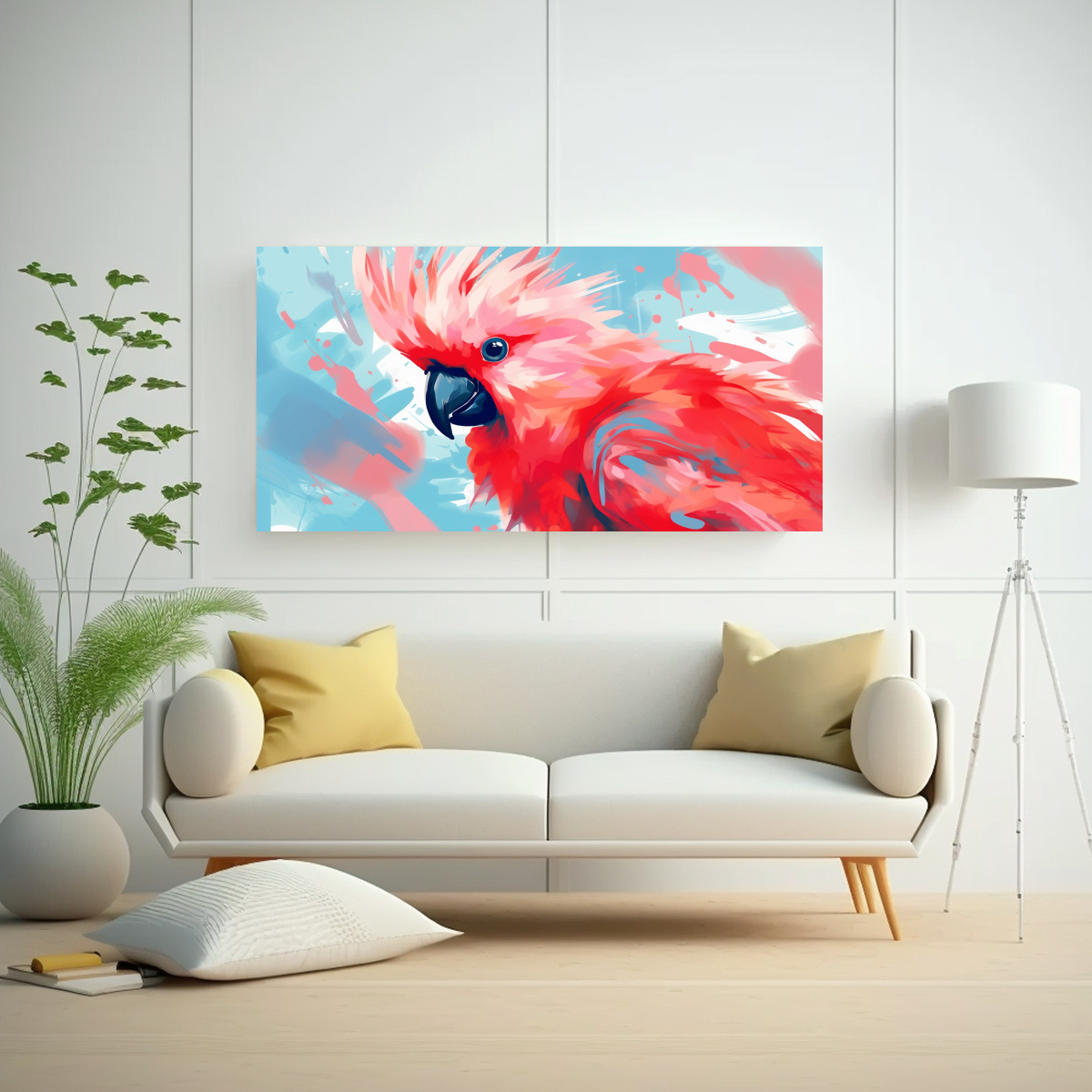 CUADRO DE COCKATOO EN COLORES PASTEL Y ROJO 120X60 CM - 2
