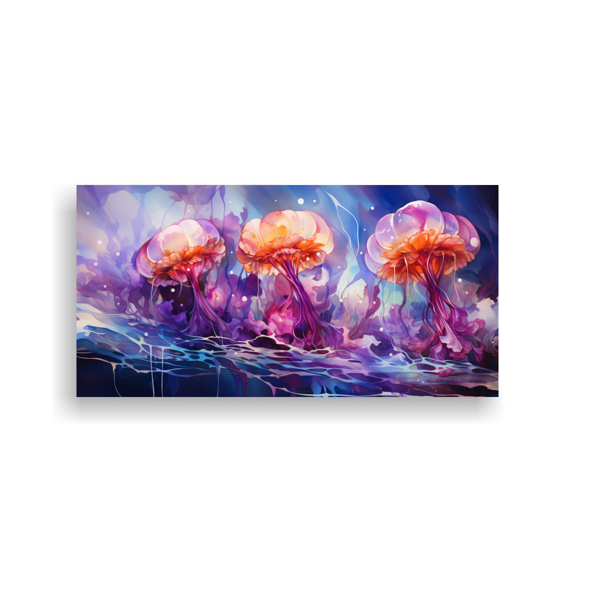 CUADRO LIENZO RESISTENTE A JELLYFISH EN ACUARELA 160X80 CM - 1