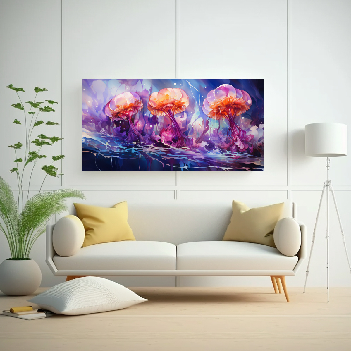 CUADRO LIENZO RESISTENTE A JELLYFISH EN ACUARELA 160X80 CM - 2