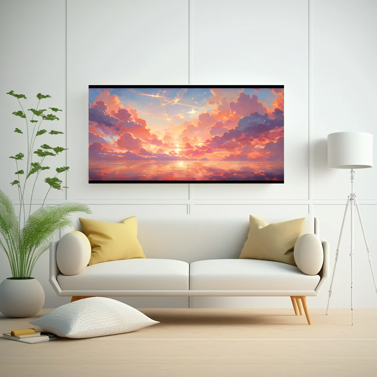 CUADRO ABSTRACTO ATARDECER AMANECER CIELOS ROSA 120X60 CM - 2