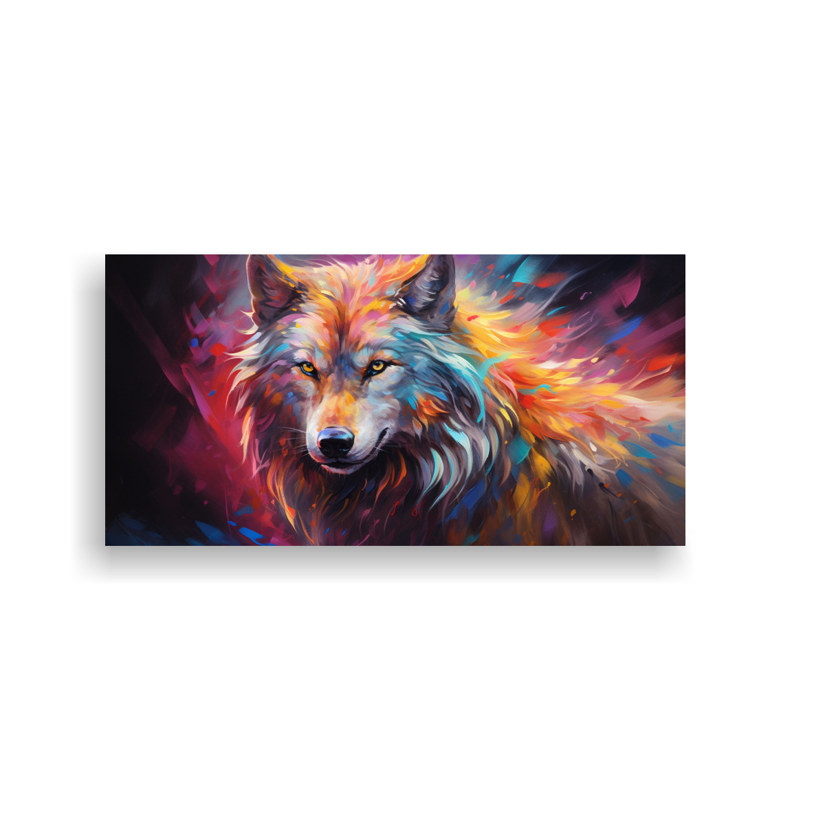 PINTURA AL ESTILO ÓLEO COLORIDA DE LOBO EN 100X50 CM - 1