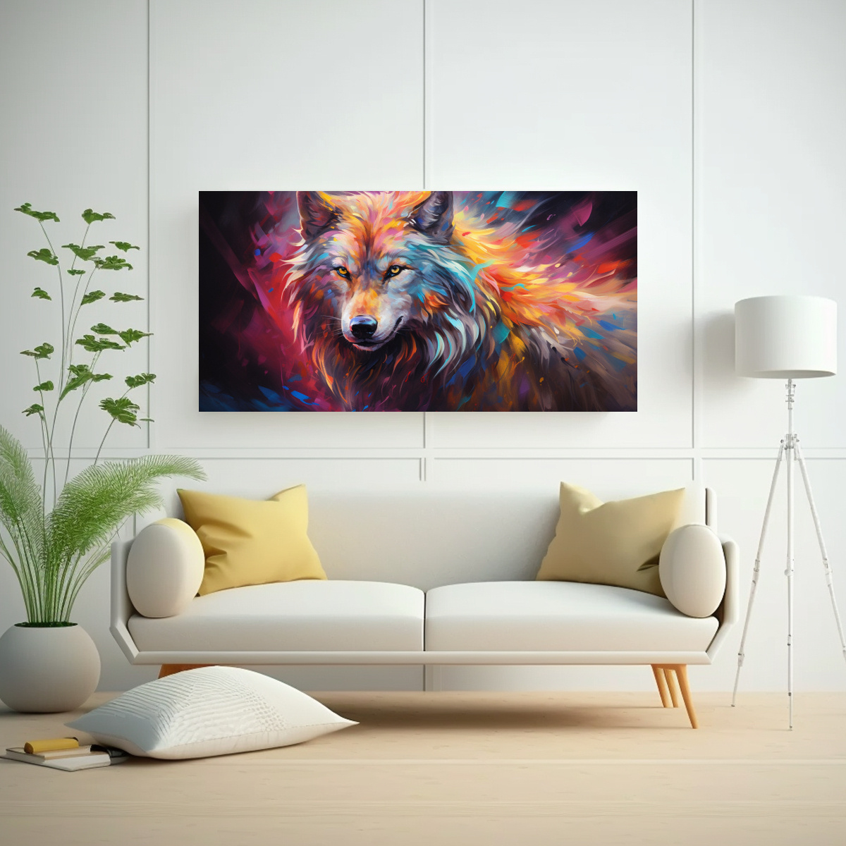 PINTURA AL ESTILO ÓLEO COLORIDA DE LOBO EN 100X50 CM - 2