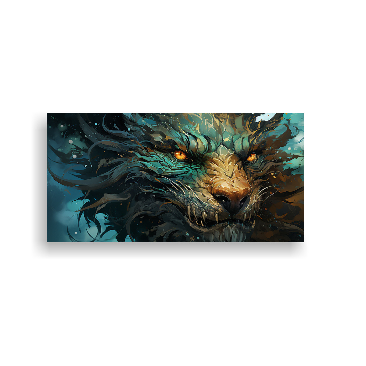 CUADRO TELA: DRAGÓN EN TONOS PASTEL Y VERDE, 80X40 CM - 1