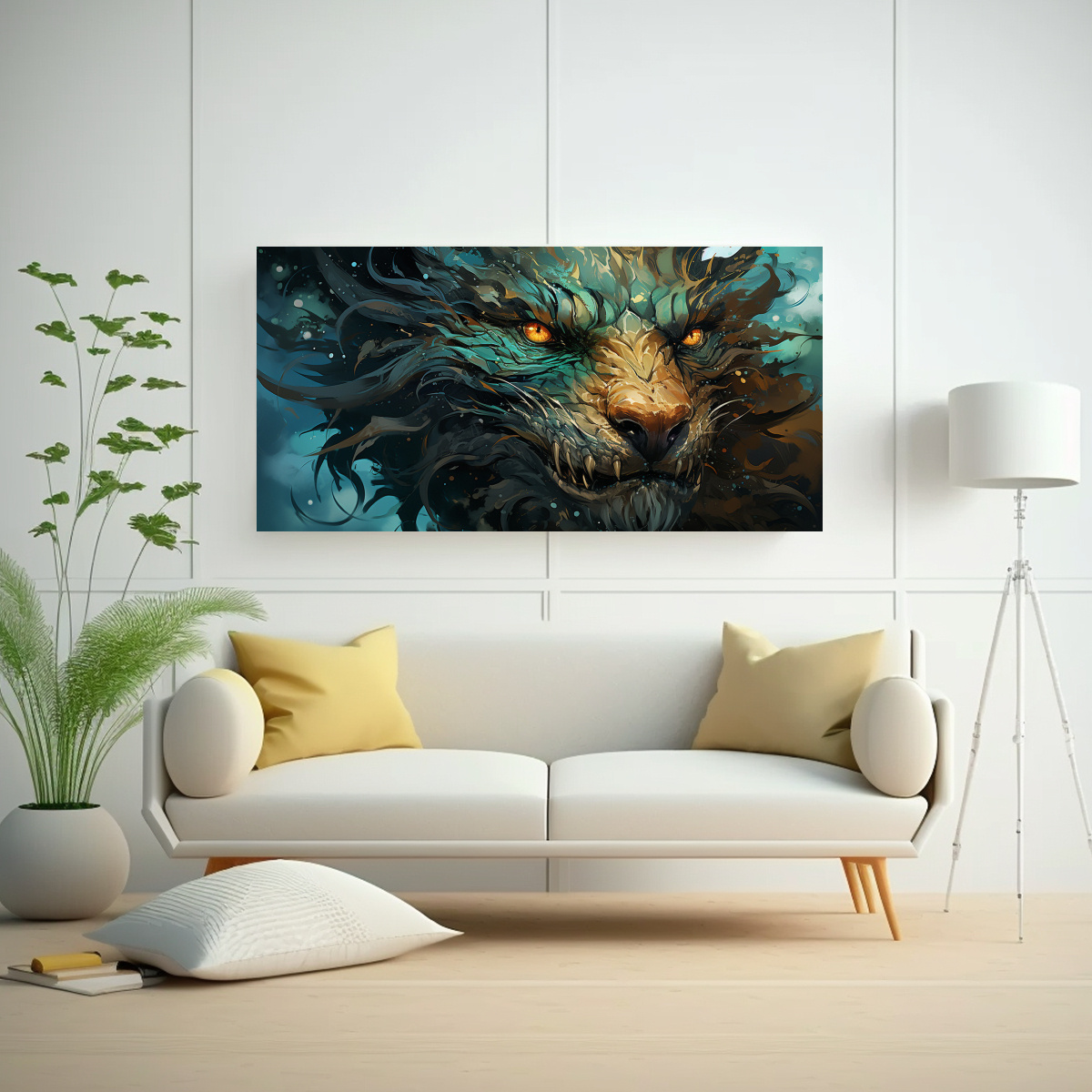 CUADRO TELA: DRAGÓN EN TONOS PASTEL Y VERDE, 80X40 CM - 2