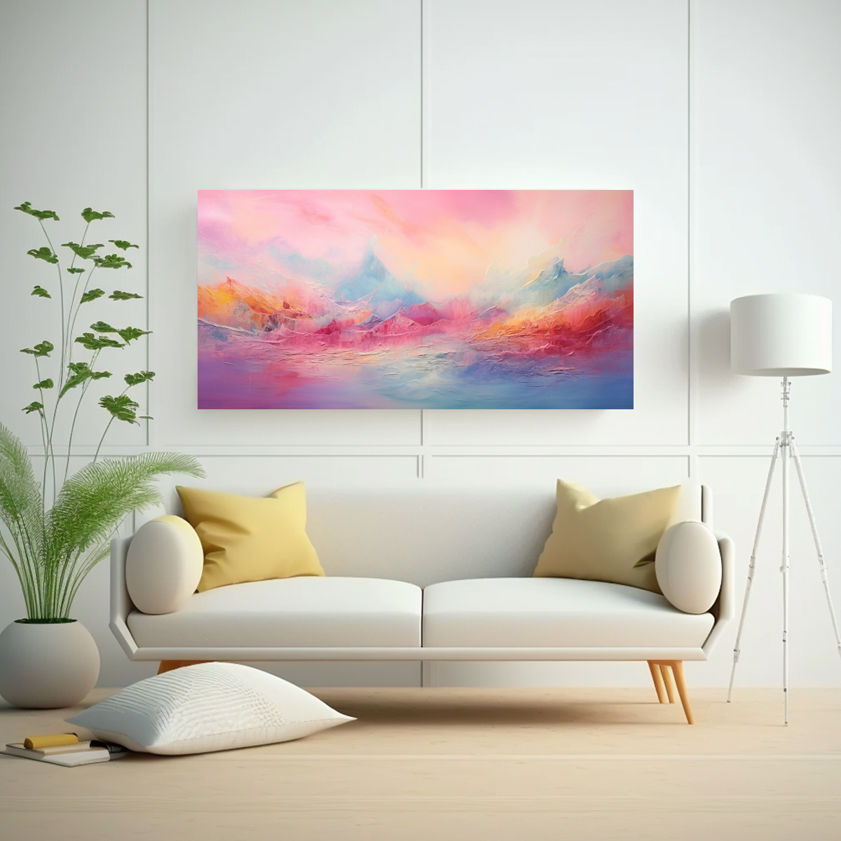 PINTURA ABSTRACTA PAISAJE ARCOÍRIS Y ROSA PARA 160X80 CM - 2