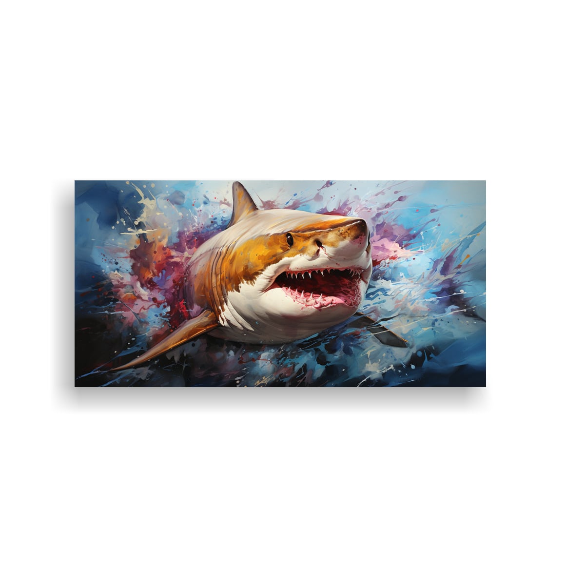 CUADRO ACUARELA ESTRELLADOS TIBURÓN TORO COLORES 140X70 CM - 1