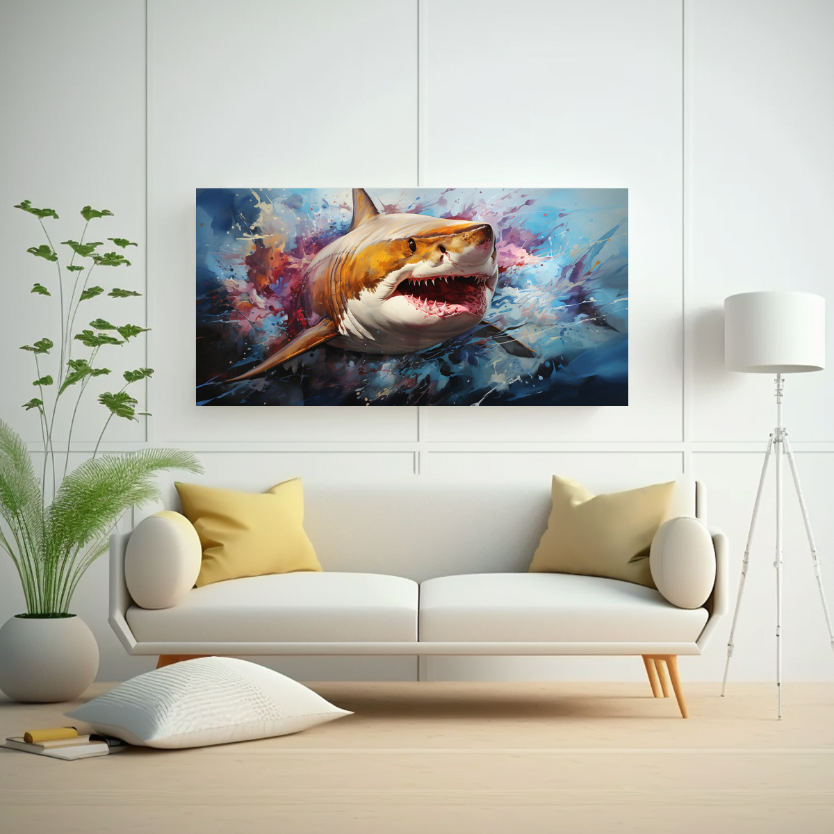 CUADRO ACUARELA ESTRELLADOS TIBURÓN TORO COLORES 140X70 CM - 2