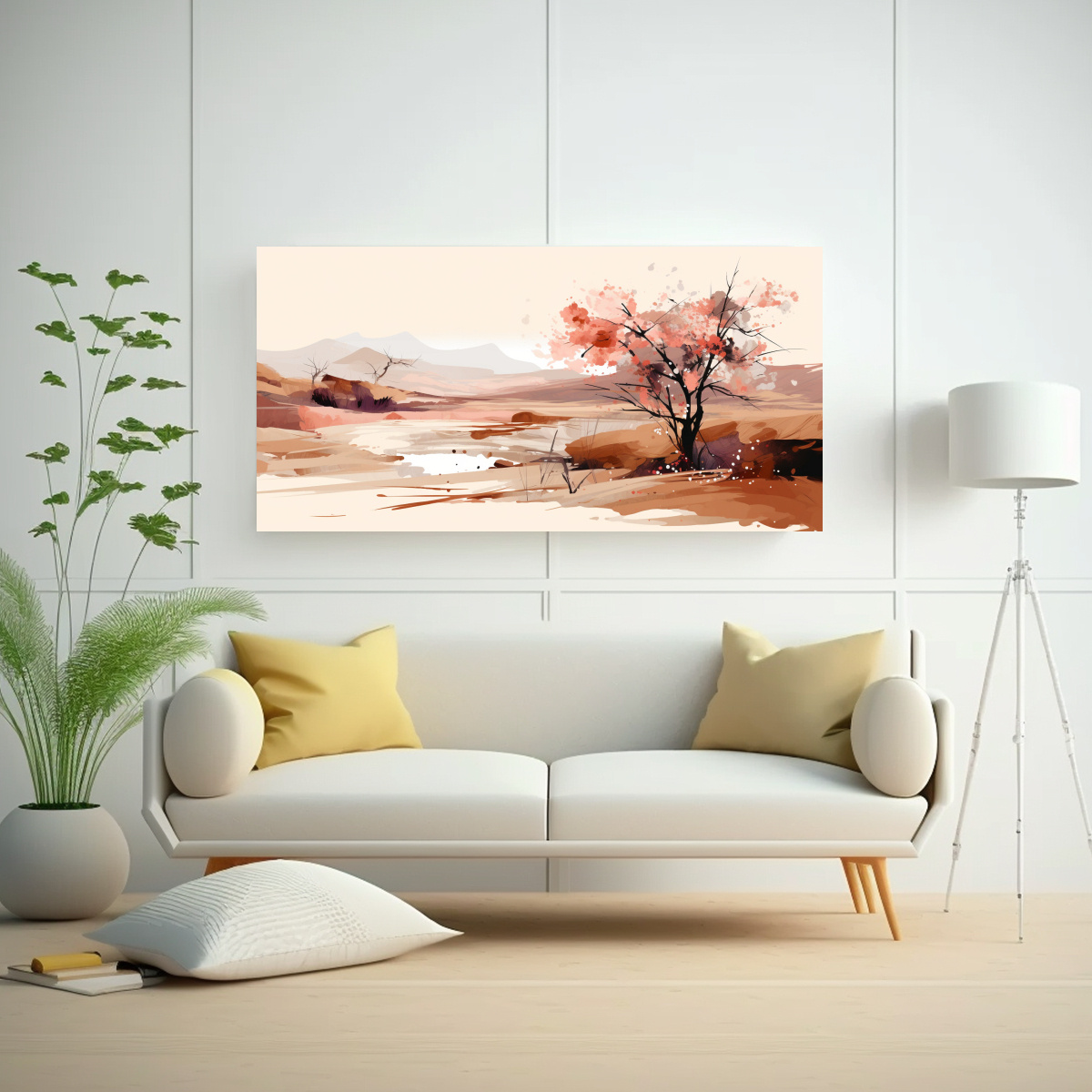 CUADRO PRIMAVERAL PAISAJE CON COLORES MARRONES 120X60 CM - 2