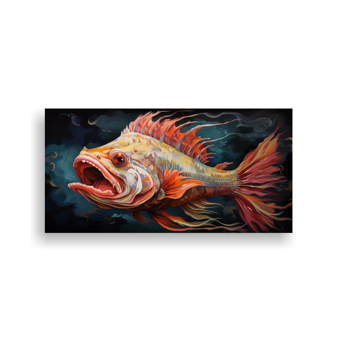 PINTURA AL ESTILO ÓLEO DE DRAGÓN PEZ COLORIDO 140X70 CM - 1