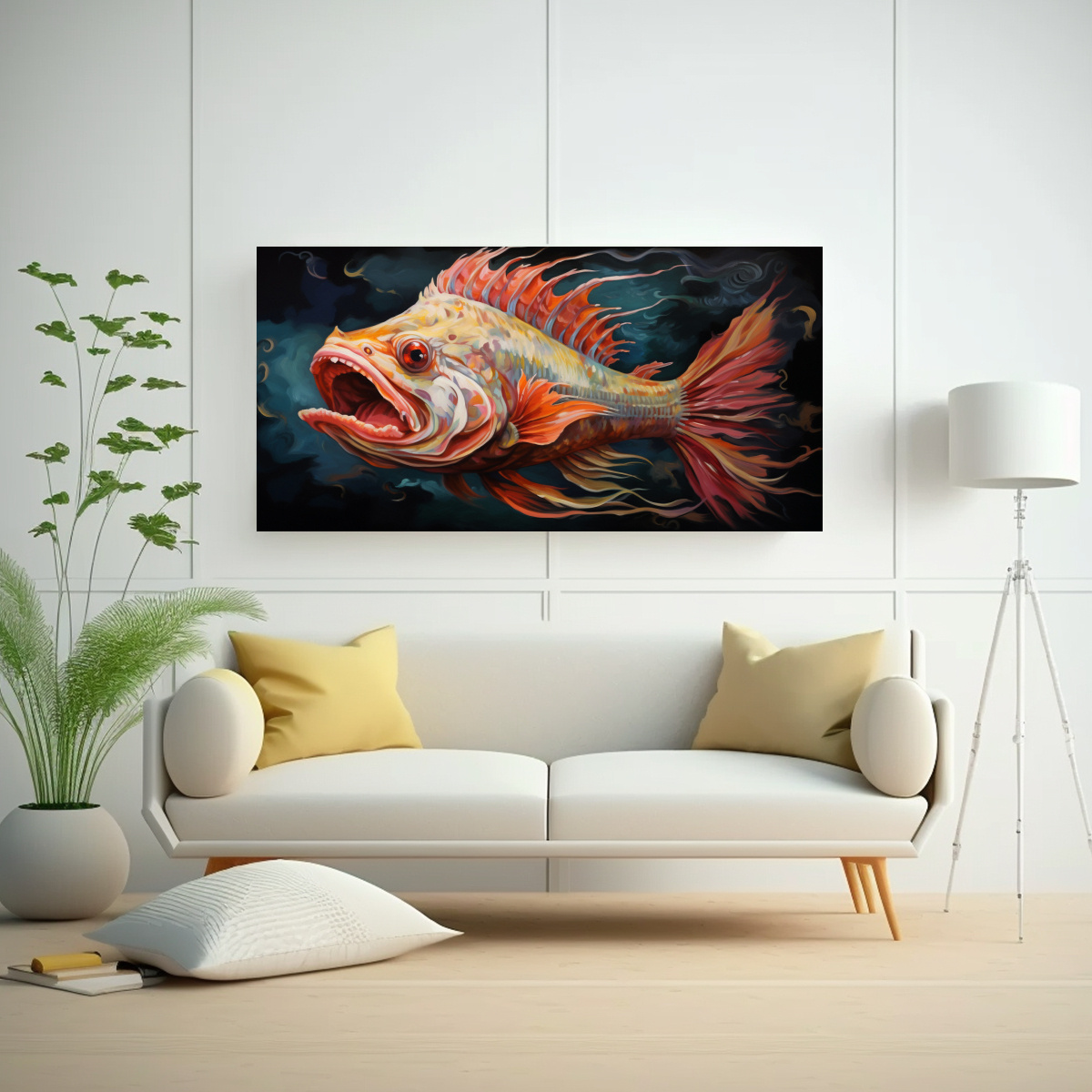 PINTURA AL ESTILO ÓLEO DE DRAGÓN PEZ COLORIDO 140X70 CM - 2