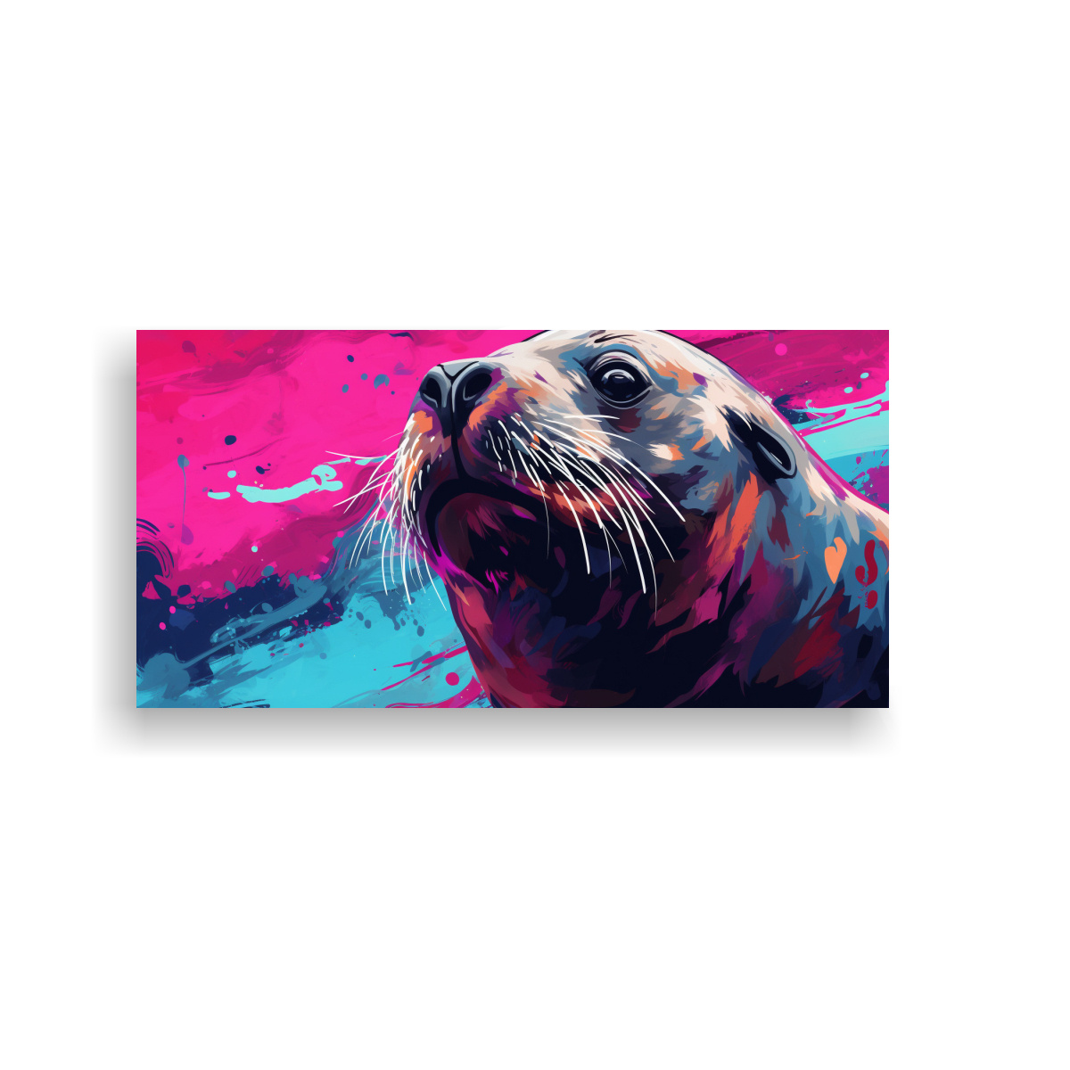 PINTURA URBANA HORIZONTAL: LEÓN MARINO EN FUCSIA 40X20 CM - 1