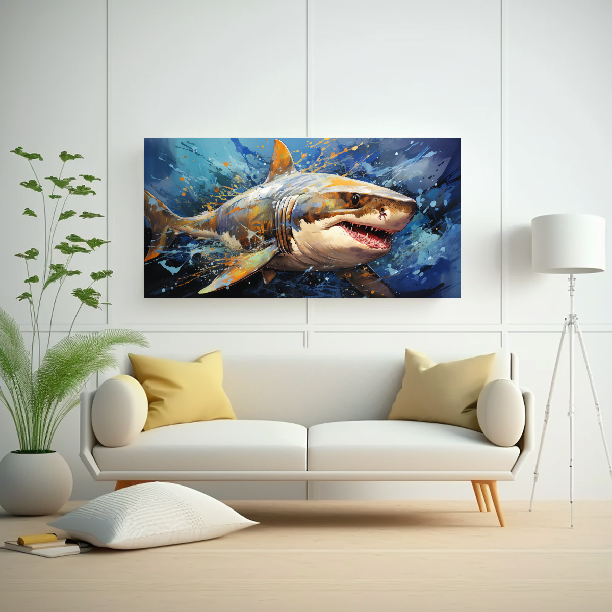 CUADRO DE TELA: TIBURÓN MARTILLO EN LIMA, ARTE 60X30 CM - 2