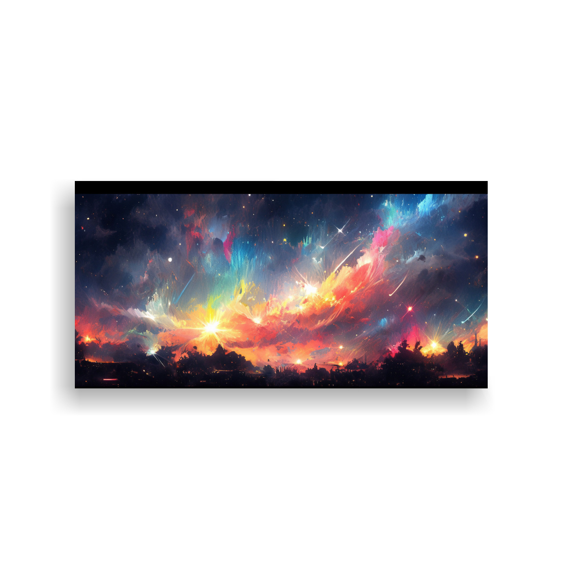 PINTURA EN LIENZO COLORIDA NOCHE CON ARCOÍRIS Y 140X70 CM - 1