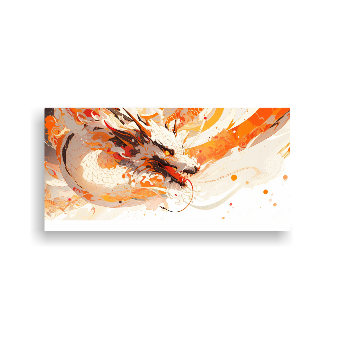 PINTURA DE PARED: DRAGÓN BLANCO Y NARANJA EN 160X80 CM - 1