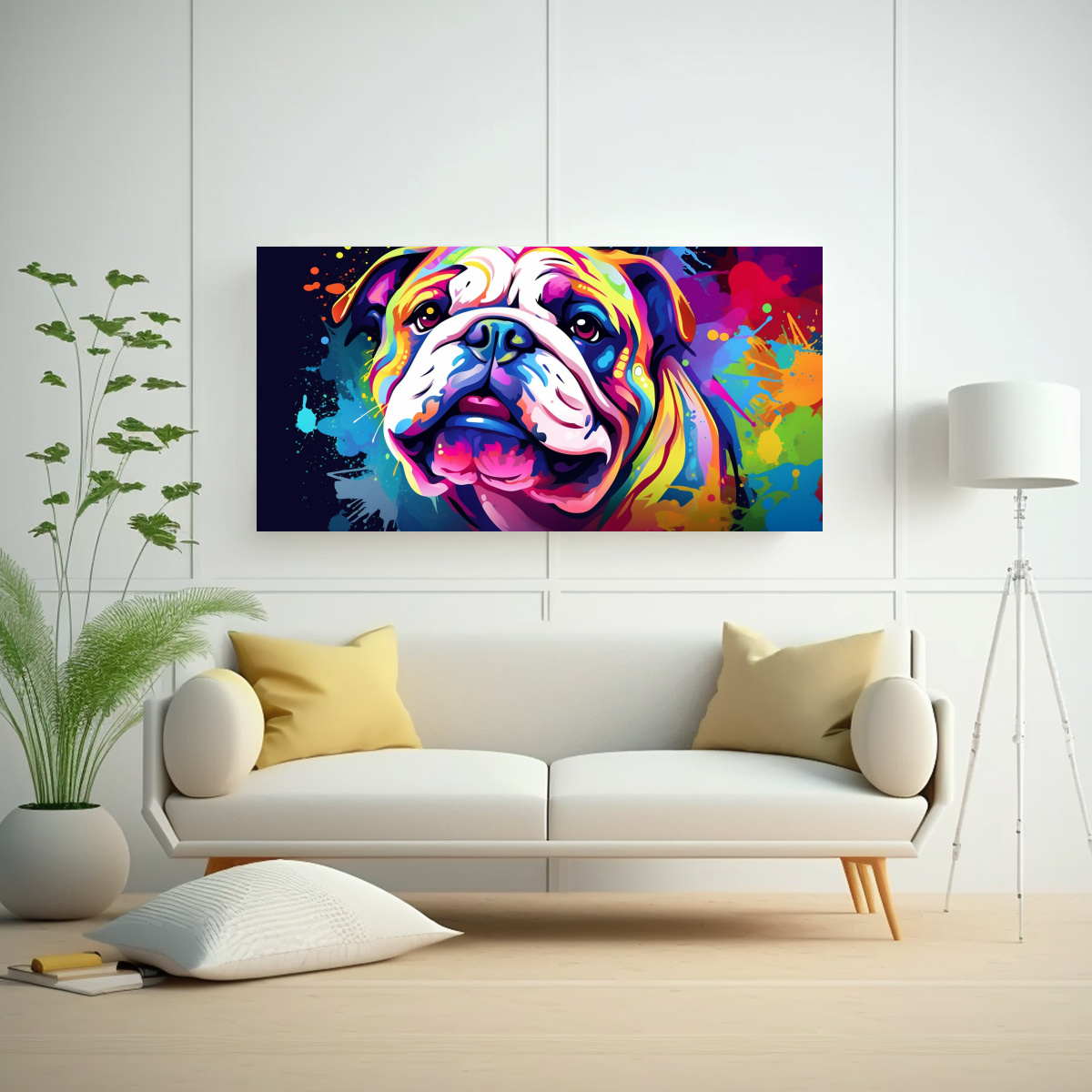 CUADRO BULLDOG ARCOÍRIS ESTILO NEO POP, 140X70 CM - 2