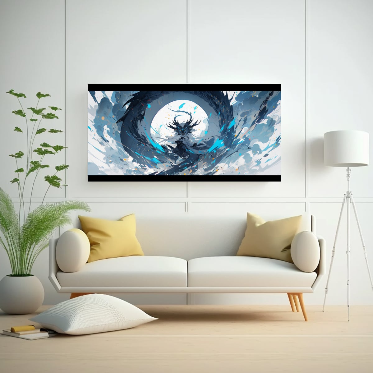 PINTURA DE LIENZO PARA COCINA: DRAGÓN EN NEGRO Y 120X60 CM - 2