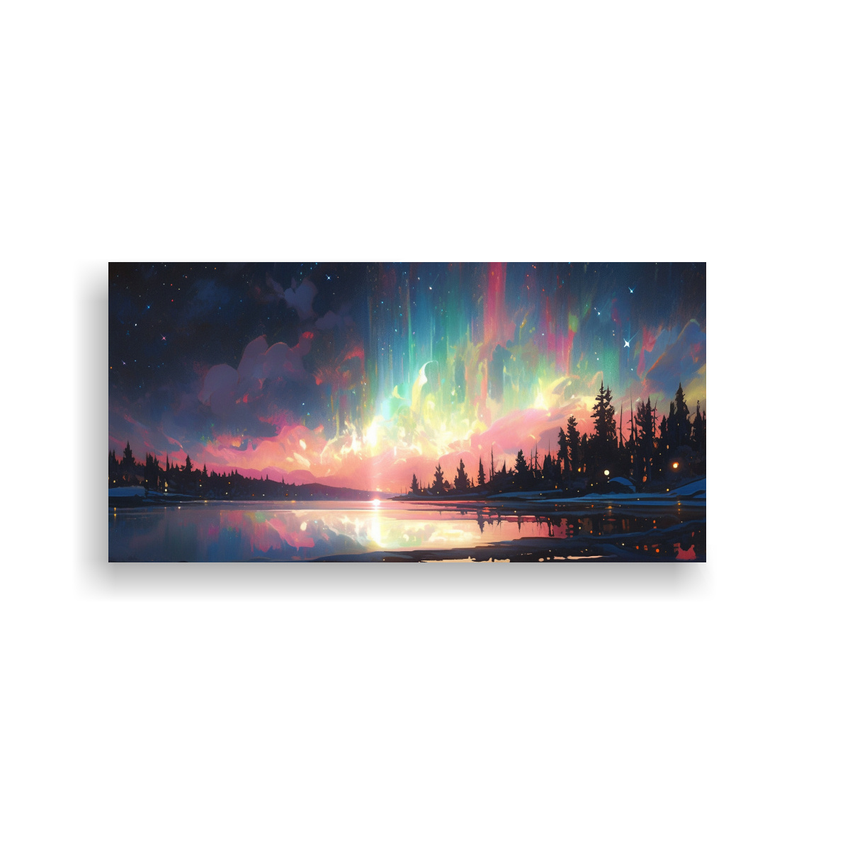 CUADRO ABSTRACTO ALEGRE AURORA BOREAL CON COLORES 100X50 CM - 1
