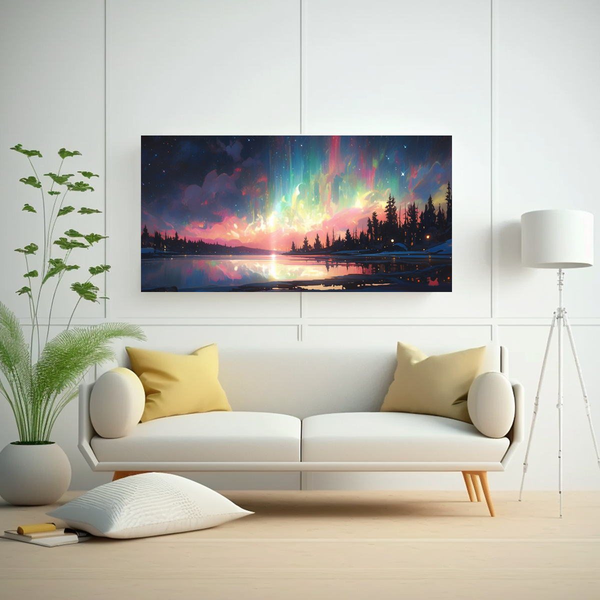 CUADRO ABSTRACTO ALEGRE AURORA BOREAL CON COLORES 100X50 CM - 2