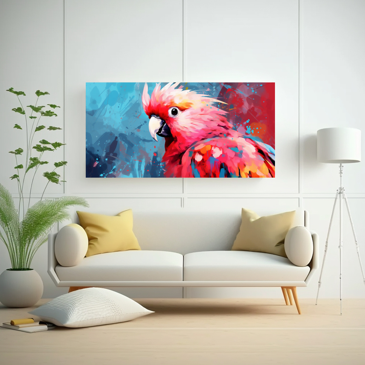 PINTURA DECORATIVA DE COCKATOO EN COLORES PASTEL 40X20 CM - 2