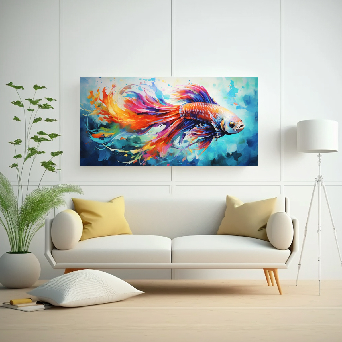 LIENZO HORIZONTAL BETTA FISH ACUARELA DETALLES 60X30 CM - 2