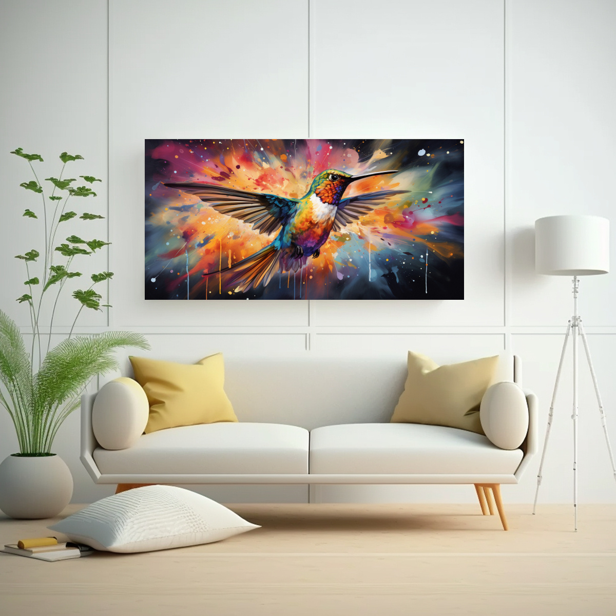 PINTURA DECORATIVA TEMÁTICA COLIBRÍ EN COLORES 40X20 CM - 2