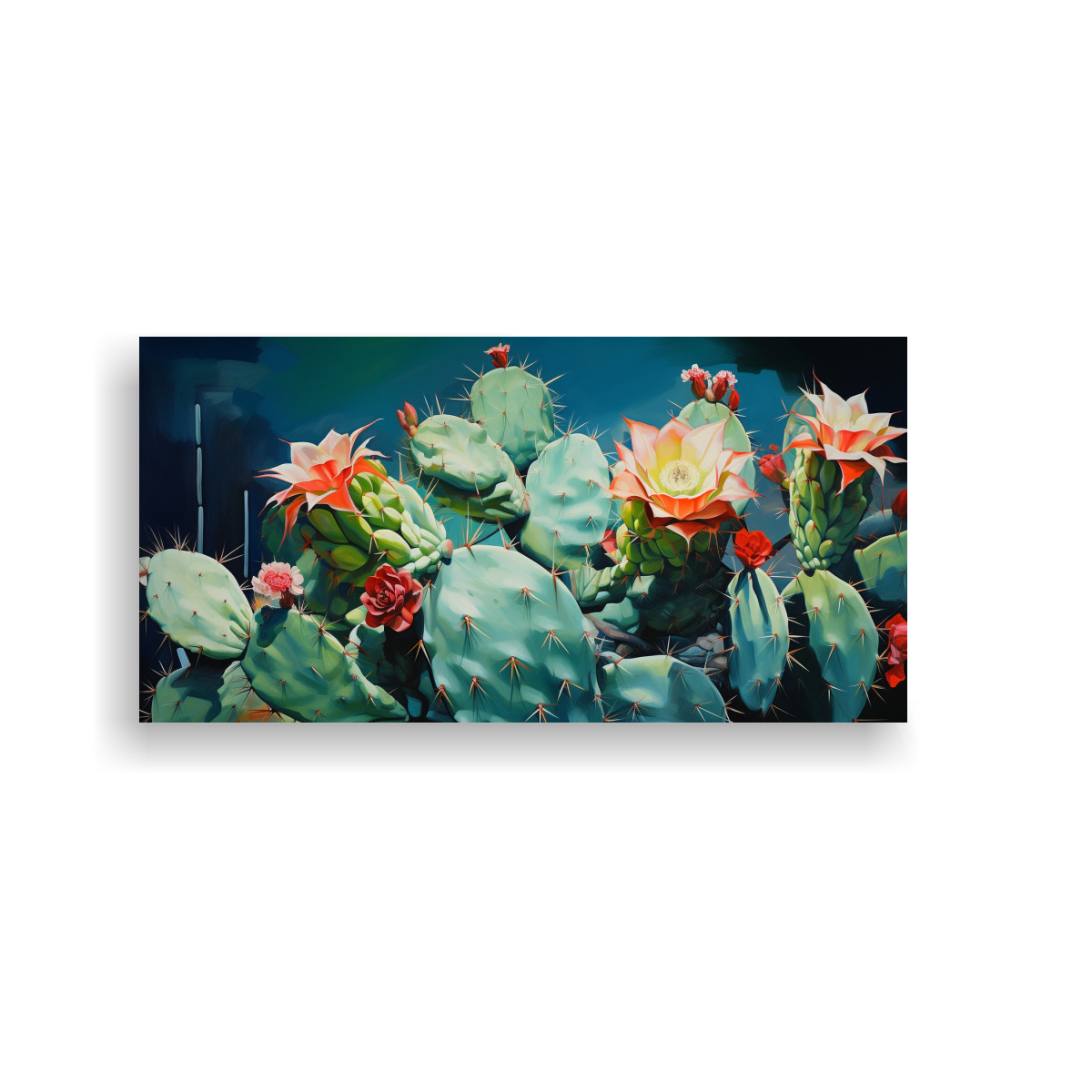 PINTURA ABSTRACTA DE CACTUS EN LIENZO DE COLORES 100X50 CM - 1