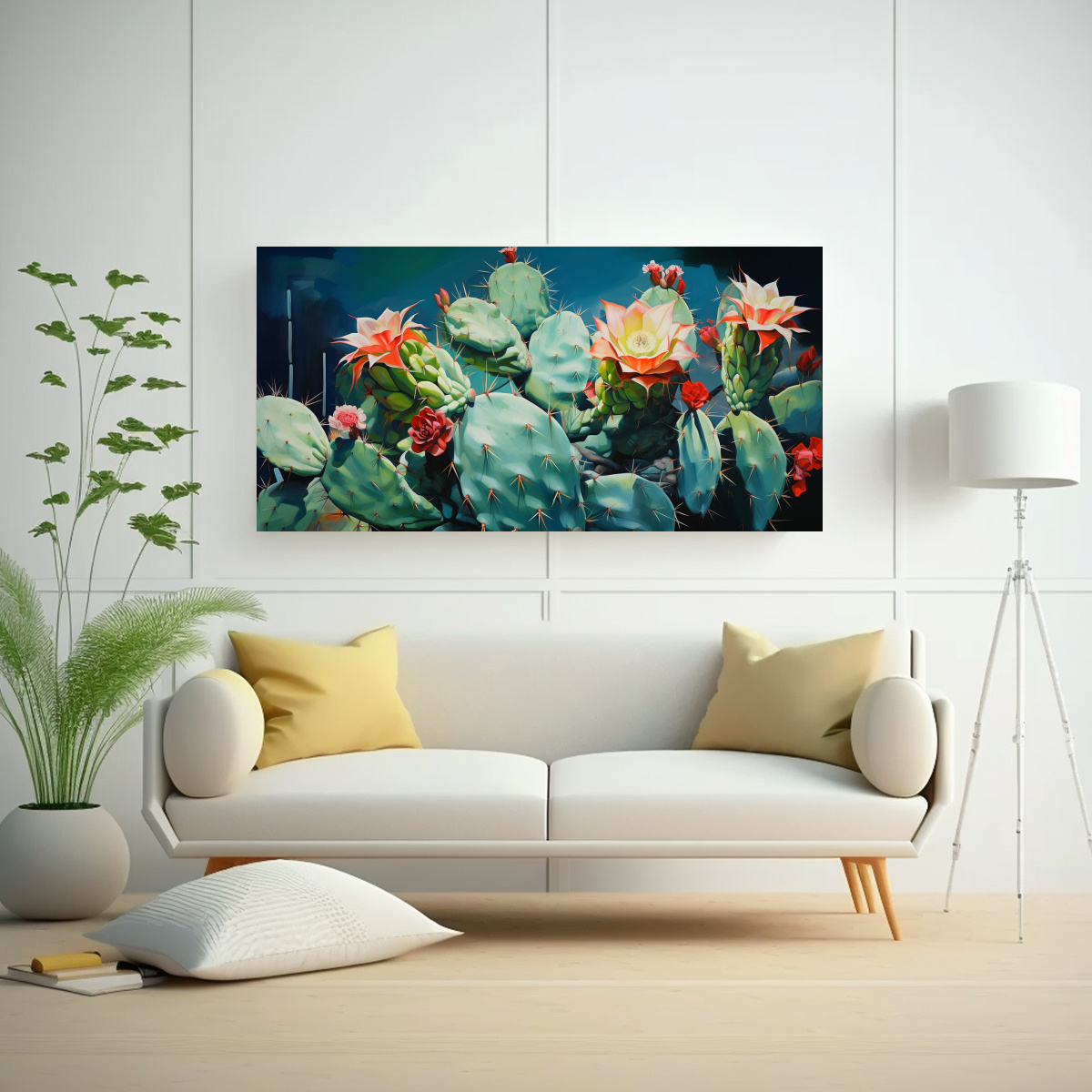 PINTURA ABSTRACTA DE CACTUS EN LIENZO DE COLORES 100X50 CM - 2