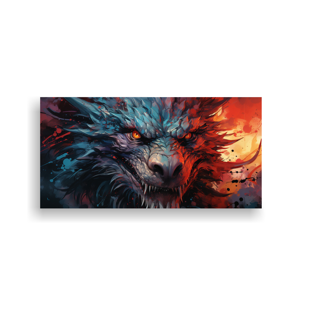 CUADRO DE TELA FINAS LÍNEAS DRAGÓN ROJOAZUL | 120X60 CM - 1