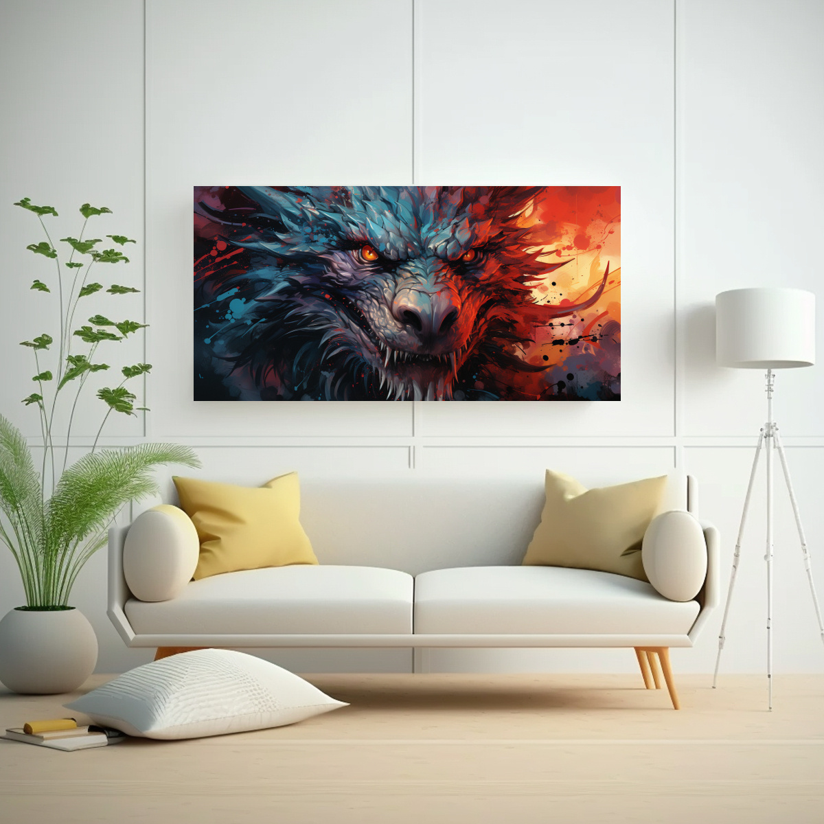 CUADRO DE TELA FINAS LÍNEAS DRAGÓN ROJOAZUL | 120X60 CM - 2