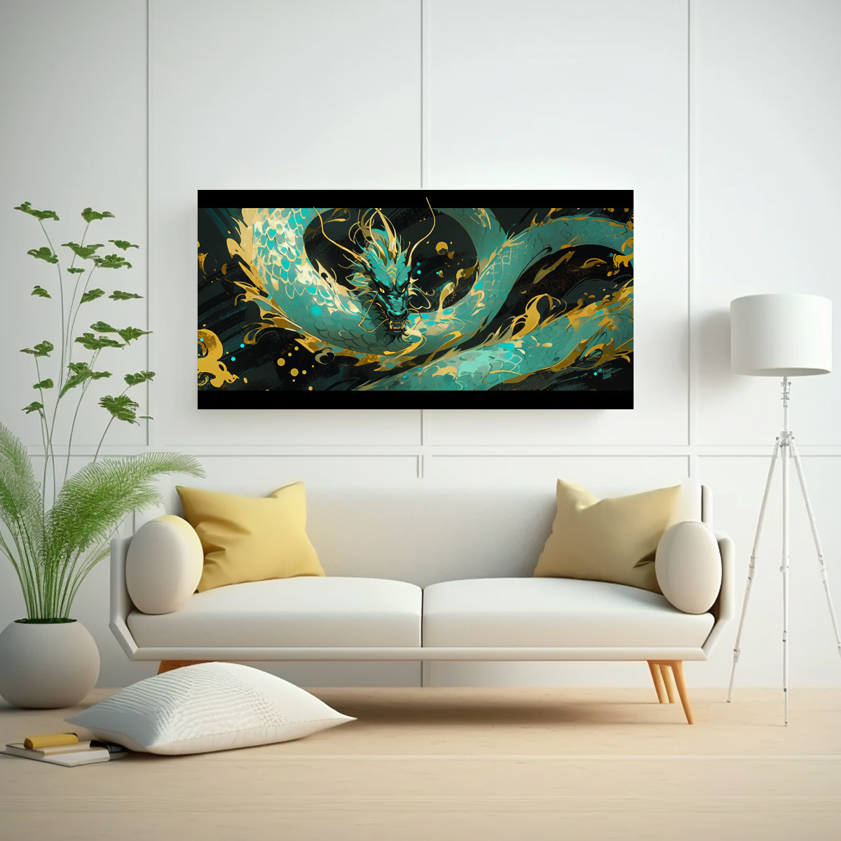 CUADRO DECORATIVO DORMITORIO DRAGÓN EN TURQUESA 60X30 CM - 2