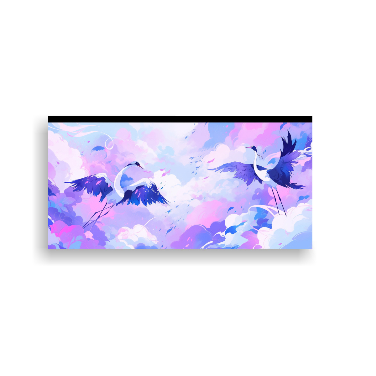 PINTURA DE GRULLAS EN COLORES PÚRPURA Y AZUL: 100X50 CM - 1