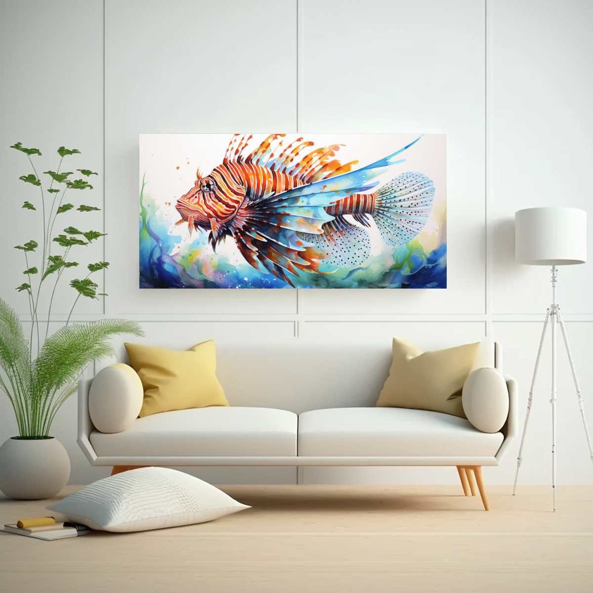 ACUARELA COLORIDA ESTILO PINTURA LEÓN PEZ 21 60X30 CM - 2