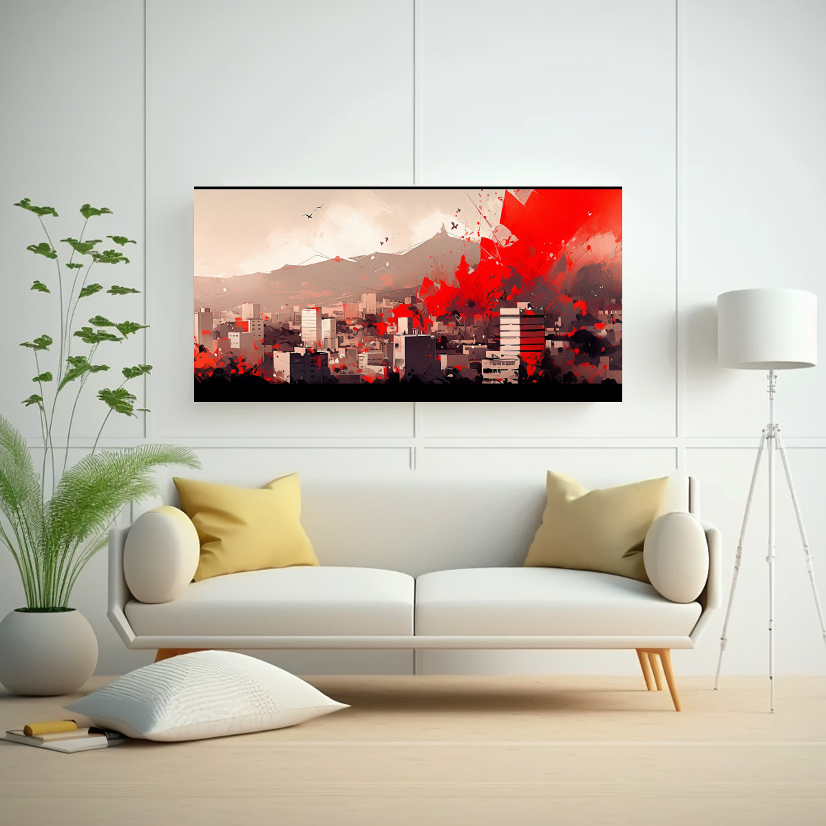 CUADRO FLORAL EN BASTIDOR SANTIAGO, CHILE BLANCO 140X70 CM - 2