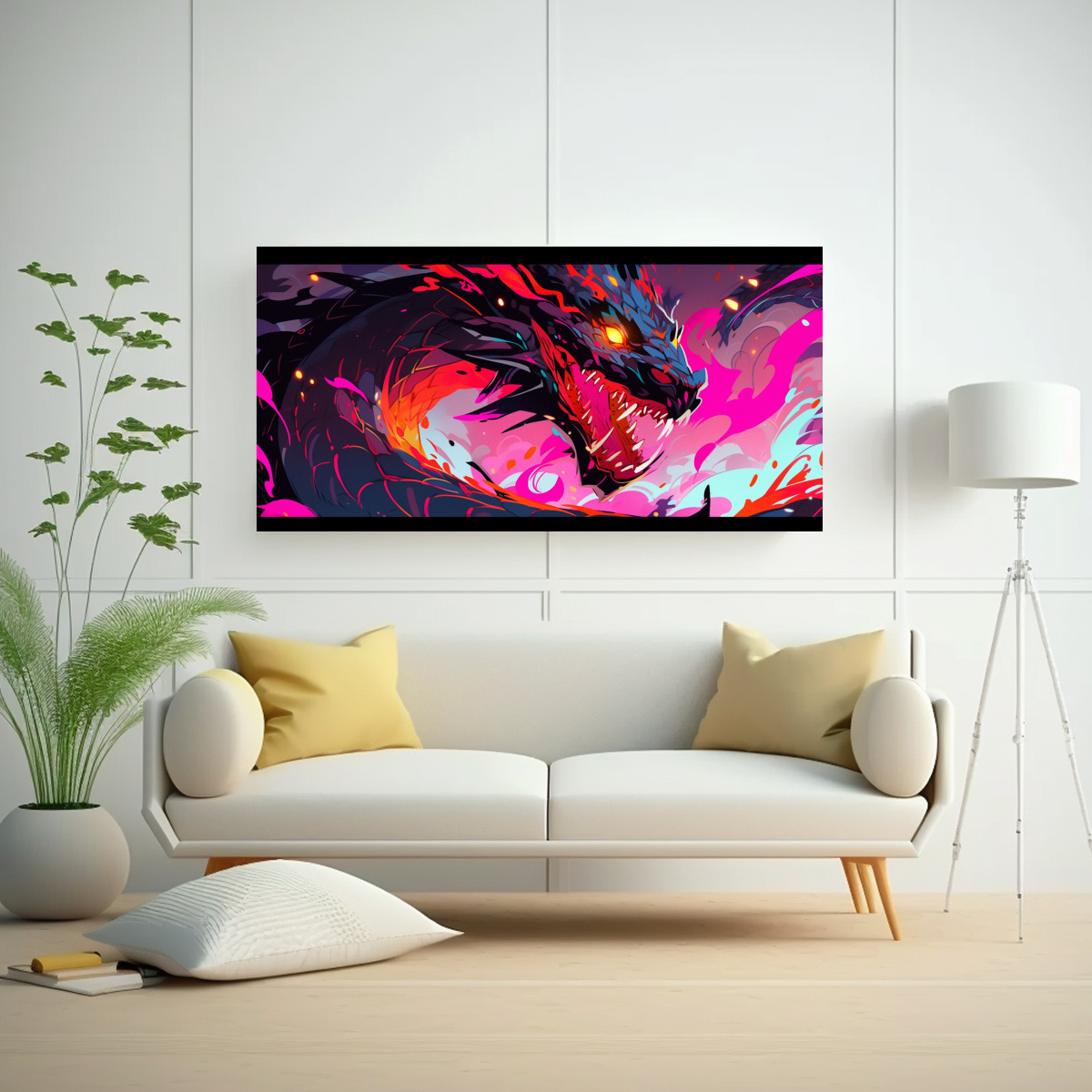 PINTURA LIENZO MODERNA: DRAGÓN EN VIBRANTES 140X70 CM - 2