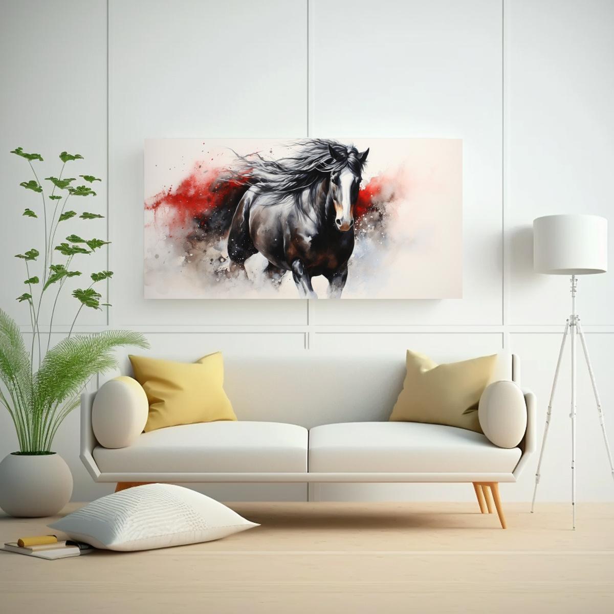 CUADRO CONCEPTO SIMPLE CABALLO SHIRE ACUARELA 80X40 CM - 2