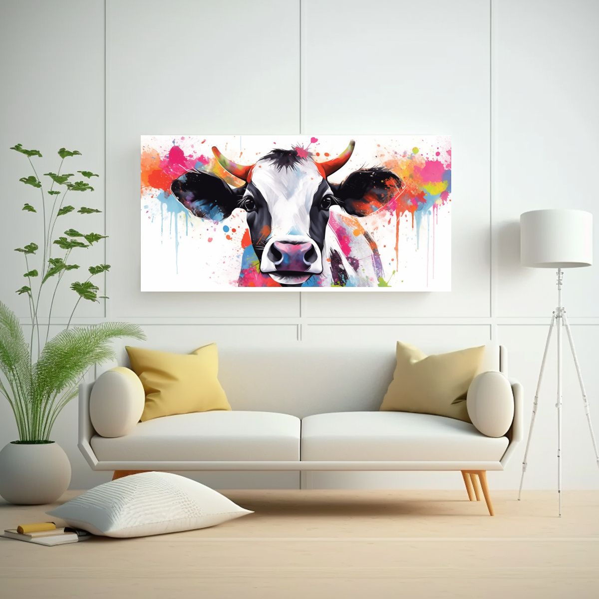 CUADRO DE UNA VACA JERSEY EN COLORES BLANCO Y 40X20 CM - 2