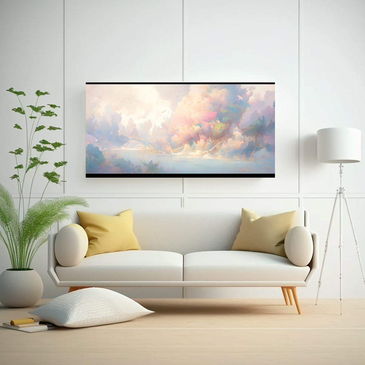 CUADRO ABSTRACTO PAISAJE CON COLORES PASTEL 140X70 CM - 2