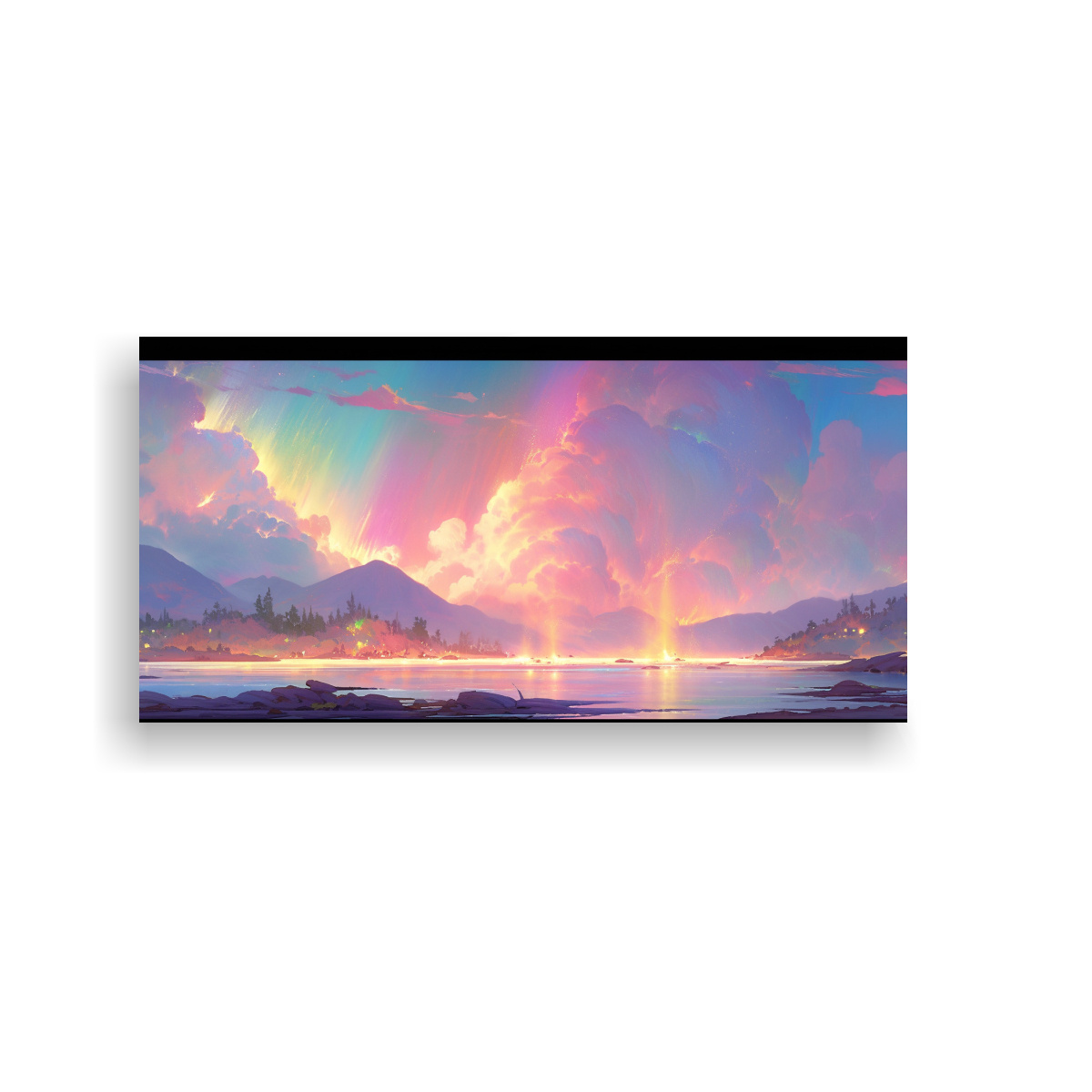 PINTURA PARED ACUARELA ARMONÍA AURORA BOREAL Y 140X70 CM - 1