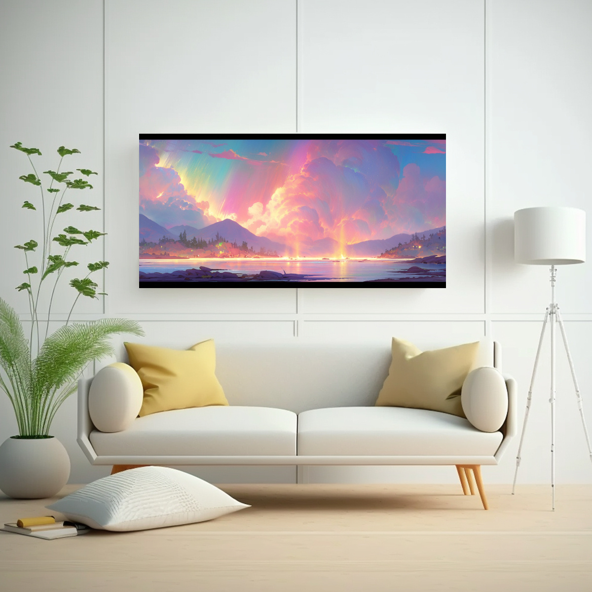 PINTURA PARED ACUARELA ARMONÍA AURORA BOREAL Y 140X70 CM - 2