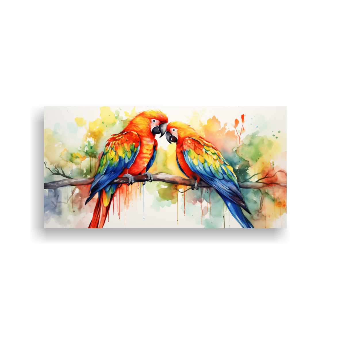 PINTURA ESTILO ACUARELA DE LOROS DE SAFARI EN 100X50 CM - 1