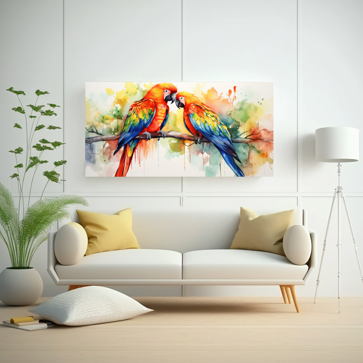 PINTURA ESTILO ACUARELA DE LOROS DE SAFARI EN 100X50 CM - 2