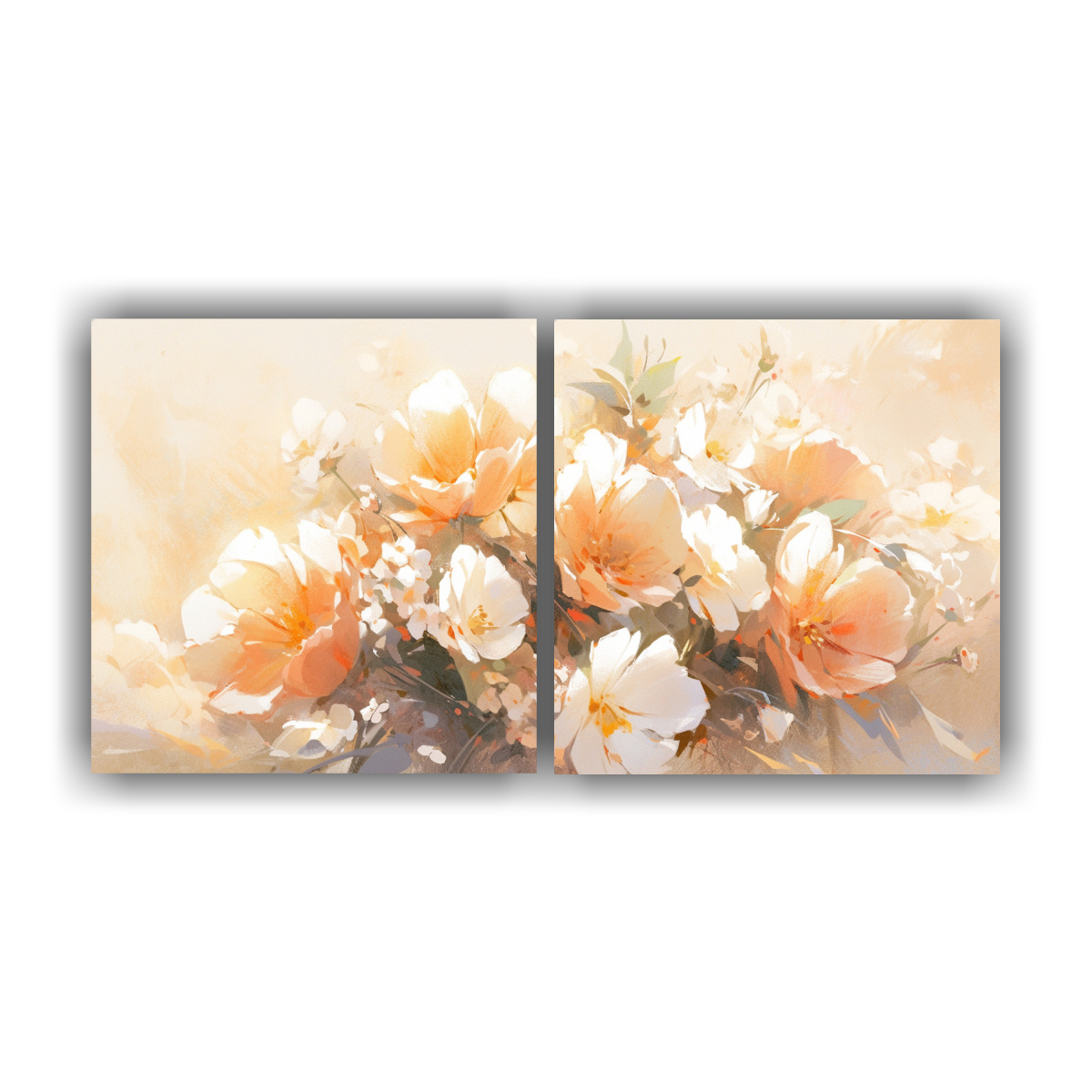 CUADRO FLORES ALEGRES EN BASTIDOR BLANCO Y NARANJA 80X40 CM - 1