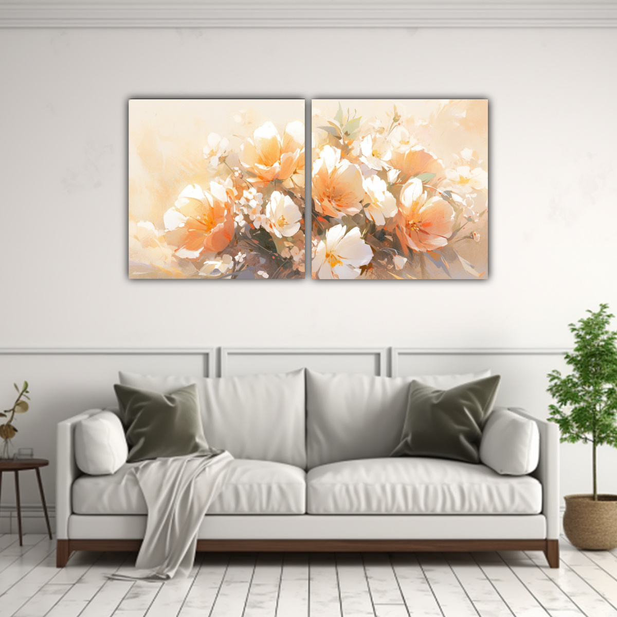 CUADRO FLORES ALEGRES EN BASTIDOR BLANCO Y NARANJA 80X40 CM - 2