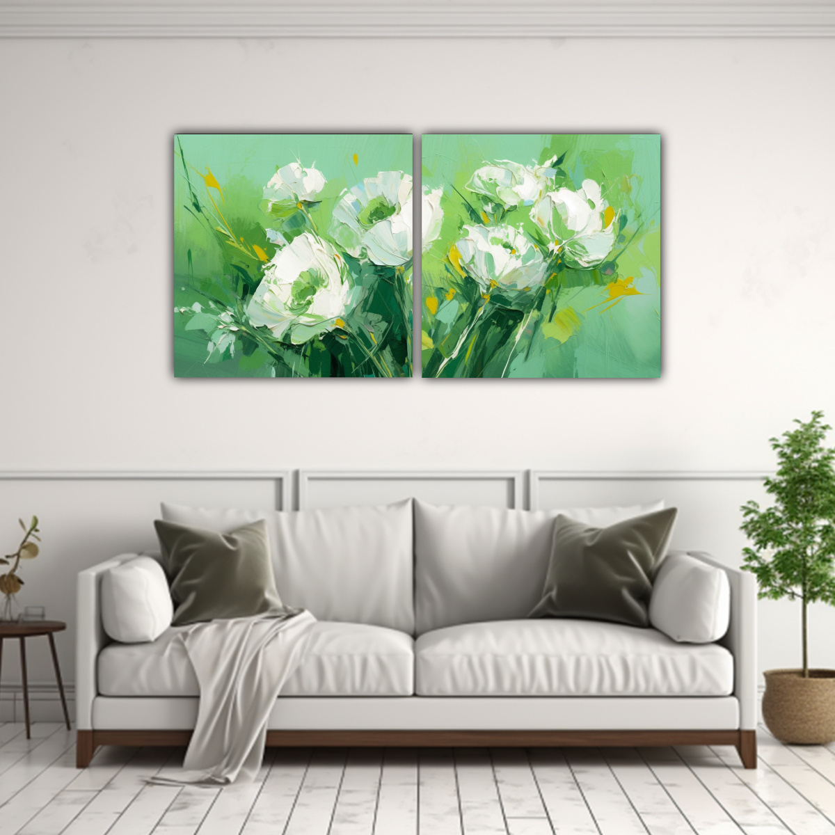 CUADROS EXPRESIÓN GAMA DE COLORES: FLORES VERDES 120X60 CM - 2