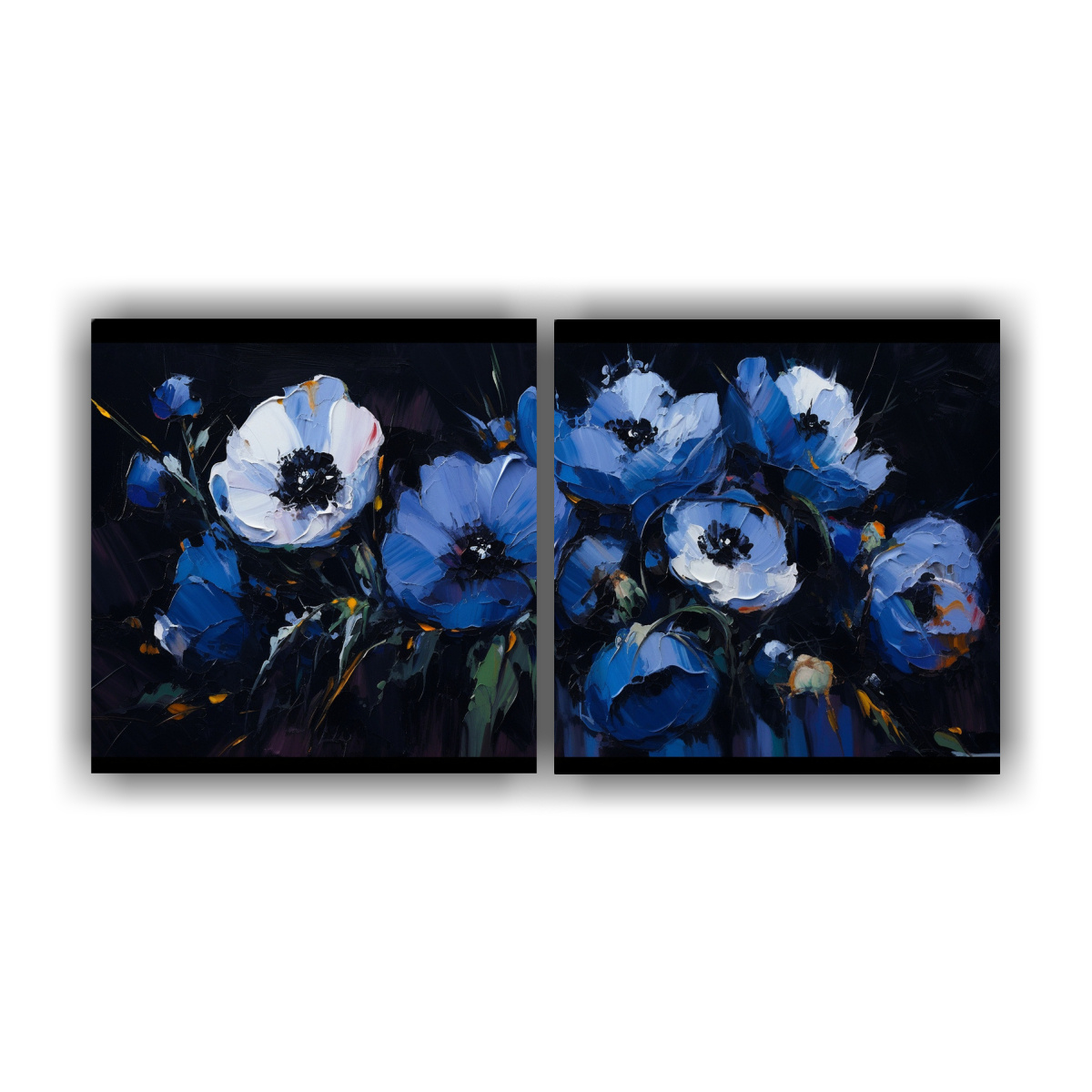 PINTURA MODERNA DE FLORES EN COLORES NEGROS 40X20 CM - 1