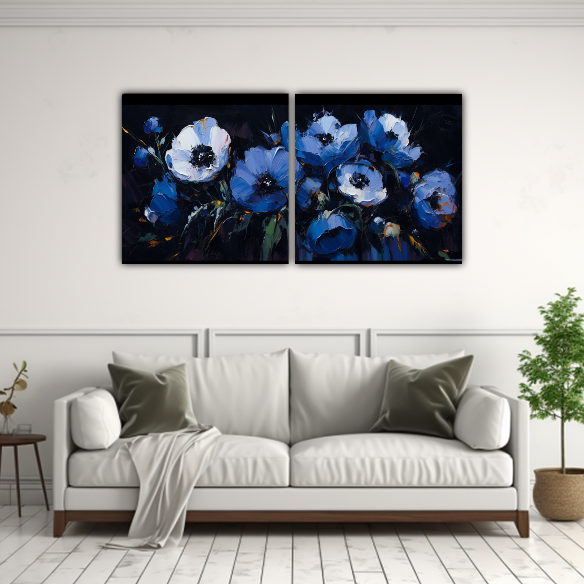 PINTURA MODERNA DE FLORES EN COLORES NEGROS 40X20 CM - 2